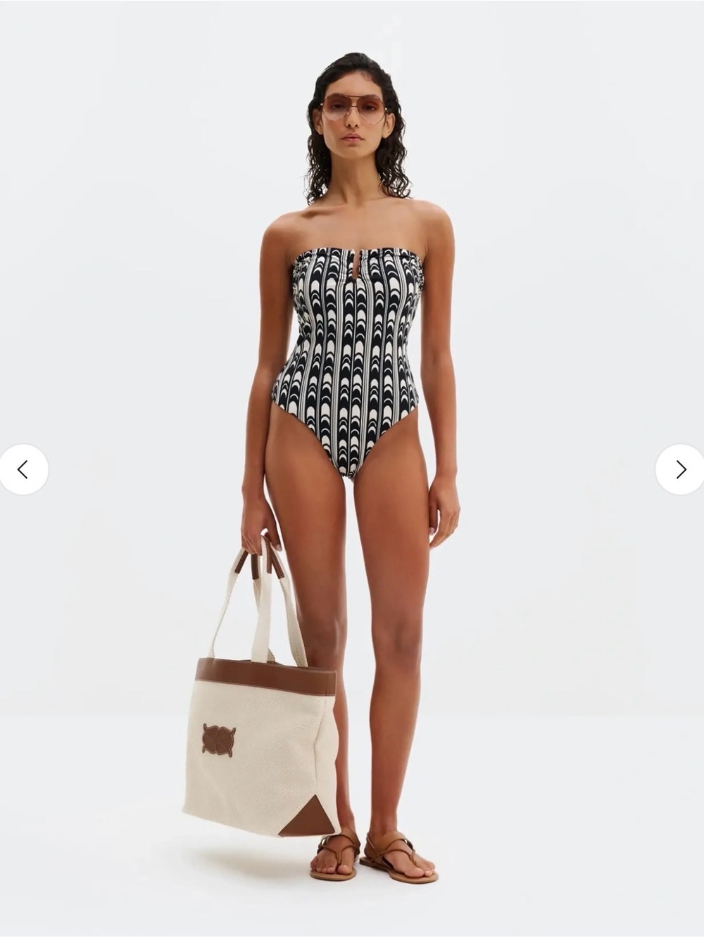 By Malina Black & White Strapless Patterned One-Piece Swimsuit size XL NWT